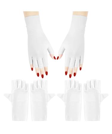 Arqumi UV Gloves for Gel Nails 2 Pairs anti UV Gloves for Gel Nail Light Lamp Dryer Nail Art Fingerless UV Protection Gloves for Gel Manicures White