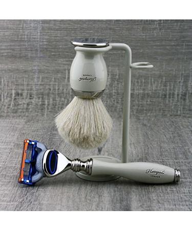 Haryali London Men's Shaving Set 5 Razor Blades White Badger Hair Stand | Premium Grooming for Men | International Shipping Available - Buy Online on GoSupps.com