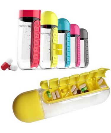 Buy Lucky Bamboo 2 in 1 Daily Medicine Box & Sports Water Bottle - 7 Days Pill Organizer (Yellow) for International Shipping - Buy Online on GoSupps.com