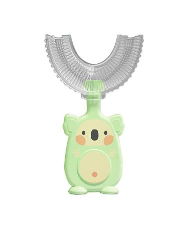 Cute Koala Shape Kids U-Shaped Toothbrush - Food Grade Soft Silicone Brush Head 360 Oral Teeth Cleaning Design for Toddlers and Children Green Small 1 count (Pack of 1) Green