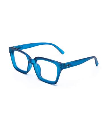 Amorays reading glasses Oversize Square Frame Vintage with anti-light blue lentils zipper spring glasses presbypia readers for women men 6561new +2.50 blue