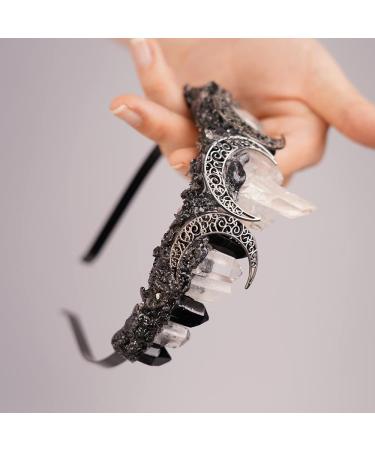 JWICOS Raw Crystal Quartz Crown Headband - Silver Moon Goddess Tiara for Women and Girls Halloween Costume - Buy Online on GoSupps.com
