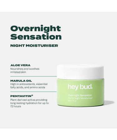Hey Bud Overnight Sensation Hemp Night Facial Moisturiser 50g | Vegan Sustainable & Cruelty-Free | Shop Internationally - Buy Online on GoSupps.com