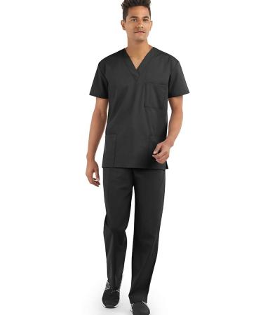 Strictly Scrubs Unisex Scrub Set (XS-3X 14 Colors) - Includes 3 Pocket Top and Drawstring Pant XX-Large Black