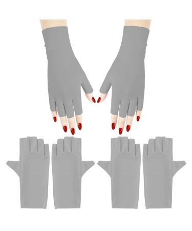 Arqumi UV Gloves for Gel Nails 2 Pairs anti UV Gloves for Gel Nail Light Lamp Dryer Nail Art Fingerless UV Protection Gloves for Gel Manicures Grey