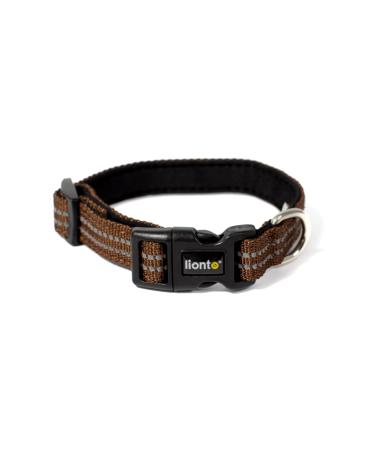 Lonto dog collar made of durable nylon size XS soft padded collar for dogs 360 reflective & click closure metal ring & adaptation through continuous slide brown xs brown