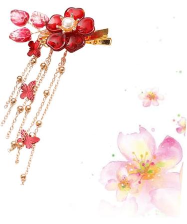 Ipetboom Tassels Hair Clips Hair Pin Hair Barrettes Flower Hairpins Flower Shape Hairpins Antique Style Barrettes Clip Red Chinese Style Hair Clips - Buy Online on GoSupps.com
