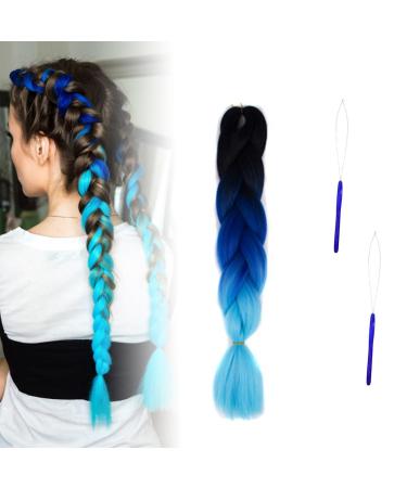 JOCXZI Colored Big Braids Braided Hair Blue Jumbo Braid Synthetic Hair (1 Piece) Hair Extension with 2 Hair Extension Rings for Crochet Twist Braiding Hair