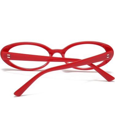 Retro Oval Blue Light Blocking Glasses for Men & Women - 90s Style Small Frame Eyeglasses for Computer & TV (Red - Buy Online on GoSupps.com