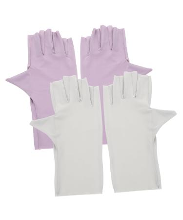 ABOOFAN 2 Pairs Gel Nail Gloves Half Finger Gloves Uv Protection Gloves Nail Art Gloves Pink Gloves Protective Gloves for Manicure Nail Art Accessory Thin Section Sun Protection Gloves