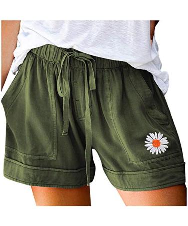 Hessimy Summer Shorts for Women,Womens Casual Shorts Summer Drawstring Elastic Waist Comfy Pure Color Short with Pockets XX-Large Army Green
