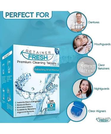 Retainer Cleaning Tablets - 120 Count for 4 Months Supply - Stain-Free & Fresh Brite - Cleaner for Retainer, Mouth Guard, Dentures, Aligners - Buy Online on GoSupps.com