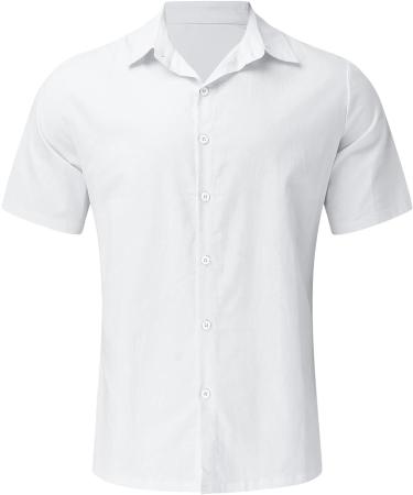 Mens Hawaiian Shirt | Short Sleeve Aloha Beach Print Button Down | Loose Fit Blouse Tees - White - Buy Online on GoSupps.com