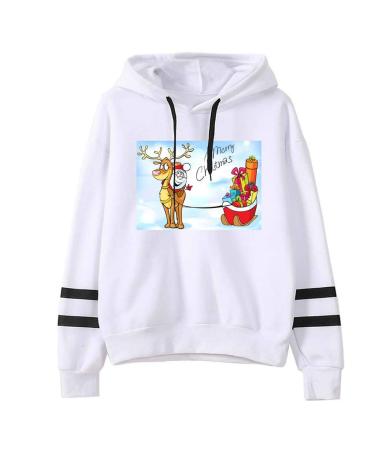 Bigfanshu Womens Long Sleeve Tops Christmas Print Hooded Sleeves Sweatshirt Pullover Shirt
