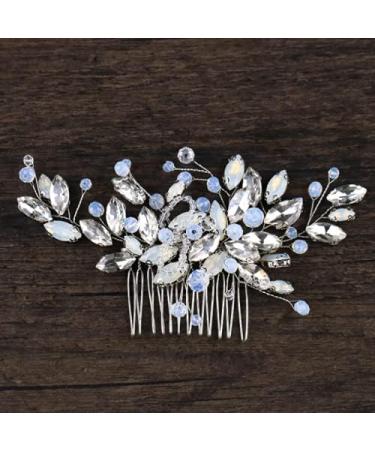 Wedding Hair Comb Silver Blue Rhinestones Opal Crystal Vintage Bridal Clips Hairpiece Handband Accessories for Brides Flower Girl Bridal Hair Pieces - Buy Online on GoSupps.com