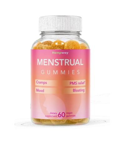 HEMPWAY Menstrual Gummies for Women May Help Support Bloating Period Relief | Plant-Based | Cramp Bark Magnesium Chaste Berry | Vegan | Orange 60ct