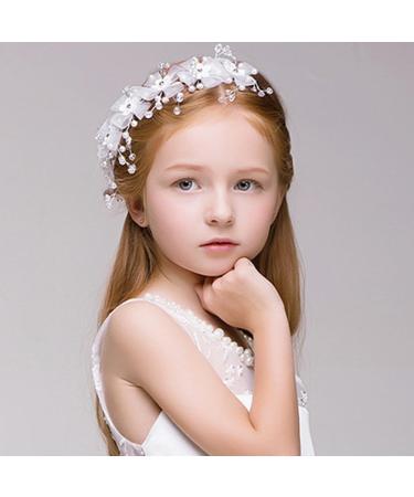 Flower Girl Wedding Headband White Floral Crown Pearl Headband Flower Bride Wedding Hair Vine Decorative Wedding Hair Comb Hair Accessories for Brides Girls - Buy Online on GoSupps.com