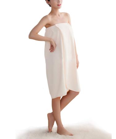 Womens Spa Wrap Pure Color Cover Up Tower Beach Swimming Spa Shower Bath and Gym Towel with Snaps Cream