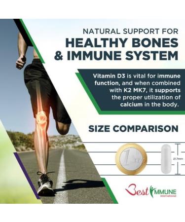 Best Immune International Best Immune Natural Vitamin D3 4000IU K2 MK7 200mcg Premium Quality 100 Capsules Immune Support Maximum Absorption Premium Quality - Buy Online on GoSupps.com