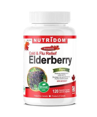 Nutridom Black Elderberry 650mg 120 Vegetable Capsules Cold & Flu Relief Pure Non-GMO Product of Canada Relieves symptoms of colds and flu