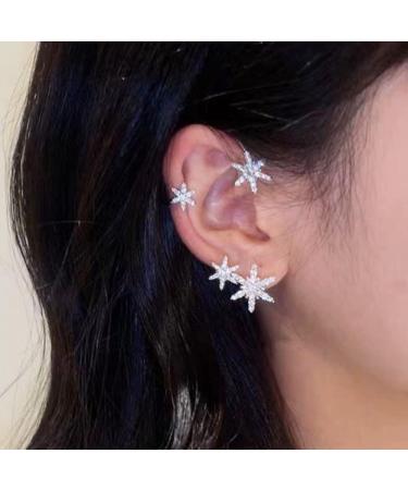 Wiwpar Gold Zircon Star Ear Cuff Earrings | Non-Pierced Rhinestone Wrap Around Climber Earrings for Women & Girls - Buy Online on GoSupps.com