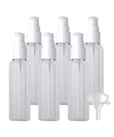 ZEOABSY 6 Pieces 60 ml Transparent Lotion Bottles with White Pump 60ml Empty PET Plastic Lotion Pump Bottle Cosmetic Gel Travel Container for Cosmetic Make up Cleaning + 1 x Funnel Transparent 60ml