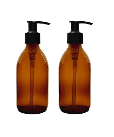 Avalon Amber Glass Bottles 250ml 8oz Soap Dispenser with Black Pumps (BPA-Free) Lotion Pump/Soap Dispensers Reusable Refillable Eco Friendly Sustainable Living/Gift - Pack of 2