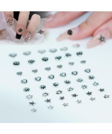 48Stk Halloween Steine Nails - 3D Gothic Punk Nail Art Accessories with Silver Heart Flower & Pentagram Charms for DIY Manicure - Buy Online on GoSupps.com