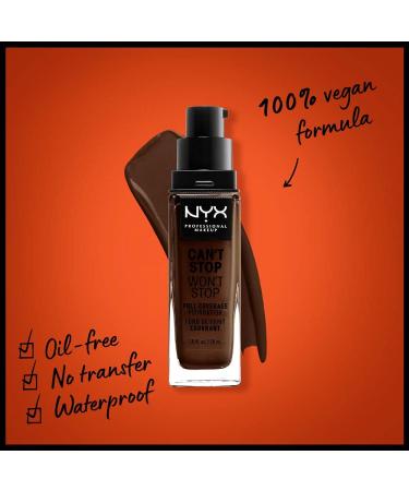 NYX Can't Stop Won't Stop Full Coverage Foundation - Deep Ebony 25 | Long-Lasting Waterproof Vegan Formula with Matte Finish - Buy Online on GoSupps.com