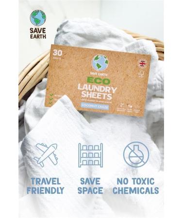 Save Earth UK Laundry Detergent Sheets - Coconut - Eco-Friendly Biodegradable Ingredients & No Harsh Chemicals 3 Pack (90 Loads) - Buy Online on GoSupps.com