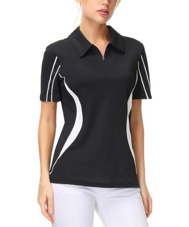 JACK SMITH Women's Golf Polo Shirt | Short Sleeve Dry Fit Tennis Shirt with Zipper | Activewear Polo | Black - Size Medium - Buy Online on GoSupps.com