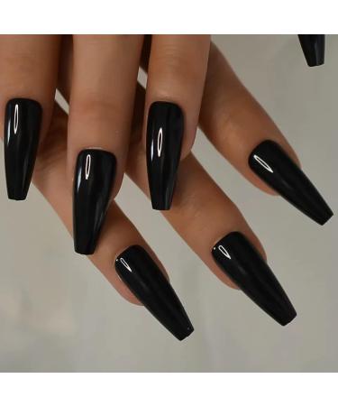 24pc Black Long Tapered Coffin Ballerina False Nails - Glossy Full Coverage Press On Nails for Women - Buy Online on GoSupps.com