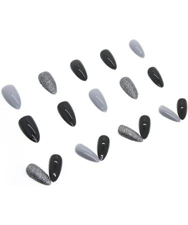 JUSTOTRY 24 Pcs Glitter Stiletto False Nails Short - Grey & Black French Almond Fake Nails with Nail Glue - Women's Nail Art Set - Buy Online on GoSupps.com