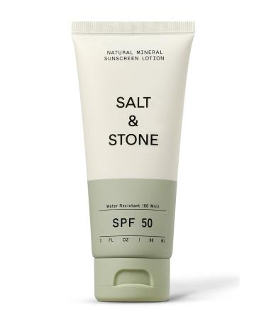 SALT & STONE SPF 50 Natural Mineral Sunscreen Lotion | Made with Non-Nano Zinc Oxide | Broad Spectrum Sun Protection | Water Resistant & Reef Safe | Cruelty-Free & Vegan (3 fl oz)