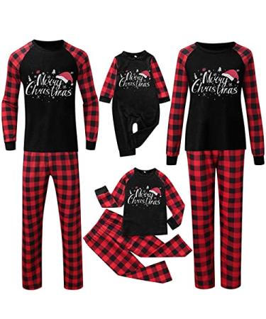 WZPIMT Family Matching Christmas Pajamas Funny Holiday Sleepwear Xmas Print Tops and Plaid Pants Jammies Sets Christmas Pjs Men Small 002black-1
