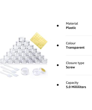 30 Pcs Empty Sample Pots 5g / 5ml Plastic Travel Cosmetic Container Jars with Lids for Creams Sample Make-Up Storage (Transparent) - Buy Online on GoSupps.com