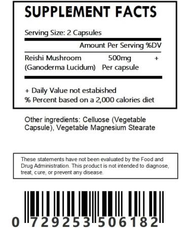 Generic Reishi Mushroom Powder (Ganoderma lucidum) Capsules - 60 - Buy Online on GoSupps.com