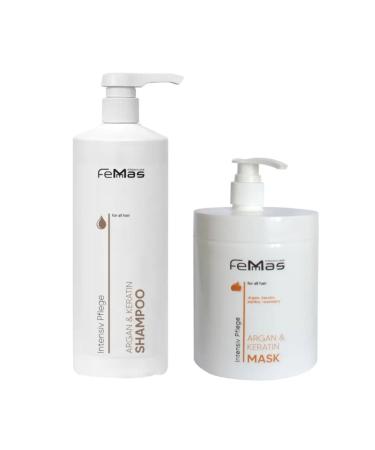 Femmas FemMas Argan and Keratin Shampoo 1L + FemMas Argan and Keratin Mask 1L with Pump