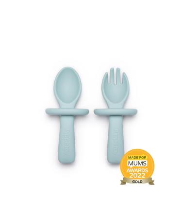 Pippeta Baby Cutlery Set - Baby Cutlery Self Feeding Spoon & Fork - Weaning Baby Cutlery Set - Baby's 1st Spoon & Fork | Sky Blue