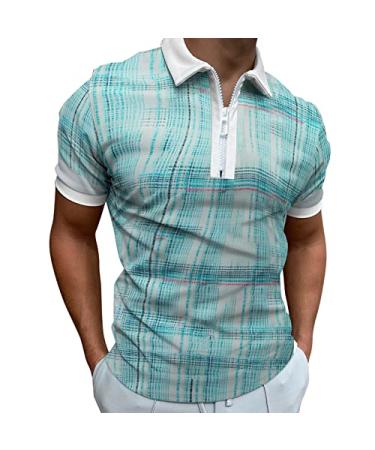 ZDFER Men's Classic Short Sleeve Polo Shirt Zipper Casual Fall Summer Slim Fit T-Shirts Graphic Printed Tops Beach Tees 172-sky Blue Medium