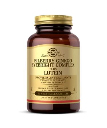 Solgar Bilberry Ginkgo Eyebright Complex Plus Lutein, 60 Vegetable Capsules Promotes Eye Health&Vision Support With Lutein & Vitamins A,C & E Non-GMO, Vegan,Gluten Free,Dairy Free,Kosher - 30 Servings