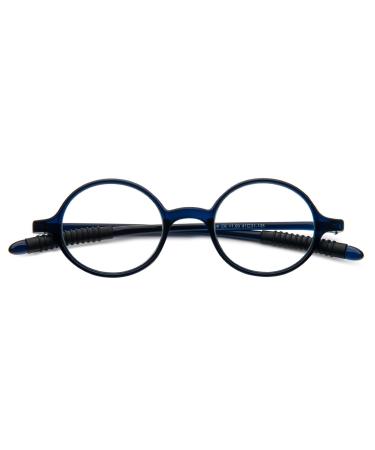KoKoBin Retro Reading Glasses Men and Women Round Reading Aid Glasses TR90 Full Frame Glasses Blue 2.5 Diopters