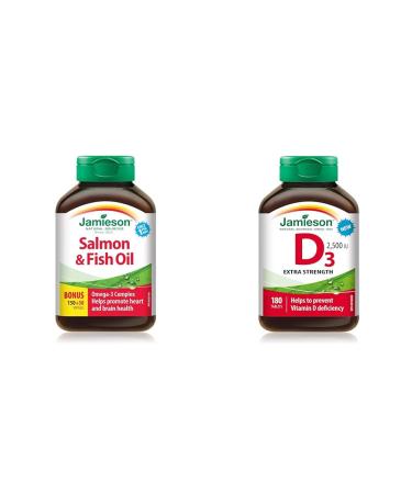 Jamieson Salmon and Fish Oil 1 000 mg & Vitamin D 2500IU NEW 180 Tablets SUPPLEMENT + VITAMIN 9658