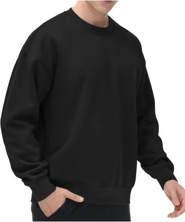 Gym People Men's Fleece Crewneck Sweatshirt | Thick Loose Fit Pullover in Black | Size Large - Buy Online on GoSupps.com