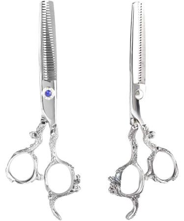 Hairdressing Shears with Antique Decoration Professional Hair Cutting Thining Scissors Salon Barber Hairdressing Shear(Thinning Shears-Silver) - Buy Online on GoSupps.com