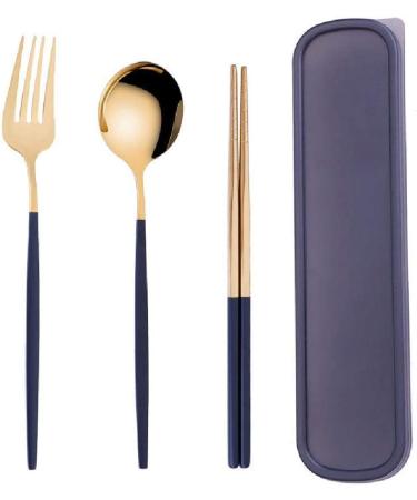 Stainless Steel Cutlery Fork Spoon Chopsticks Three Piece Student Travel Storage Box Portable Cutlery Set Blue - Buy Online on GoSupps.com