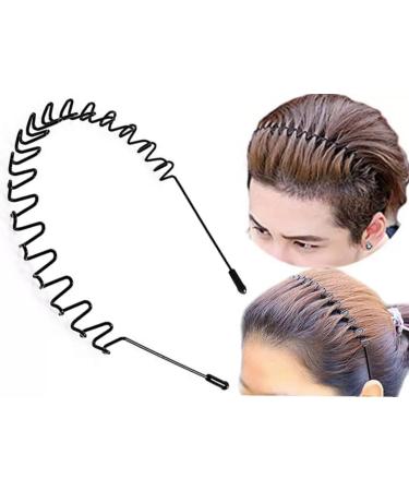 Metal Hair Bands for Men Women's Headbands Beauty Care Unisex Black Wavy Spring Sports for Men's Hair Band Hoop Clips Women Accessories Simple Elastic Non Slip Wide Headwear Bandeau Outdoors