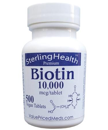 Biotin 10 000 mcg (500 Tablets) for Hair Growth Skin Strong Nails biotin 10mg