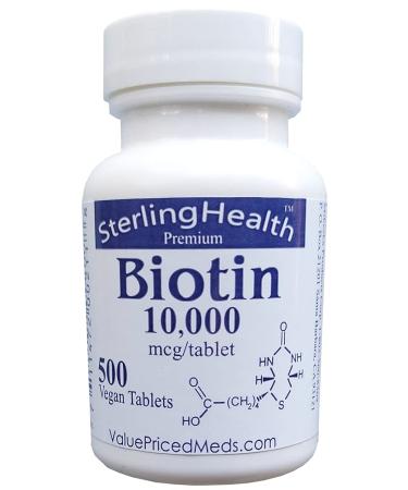 Biotin 10 000 mcg (500 Tablets) for Hair Growth Skin Strong Nails biotin 10mg - Buy Online on GoSupps.com