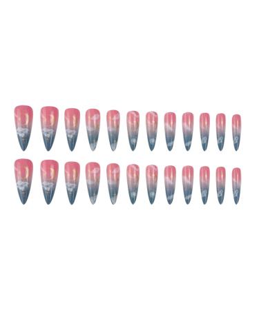 Justotry 24-Piece Stiletto Moon Nails - Navy French Artificial Press-On Almond Art Fingernails for Women - Buy Online on GoSupps.com